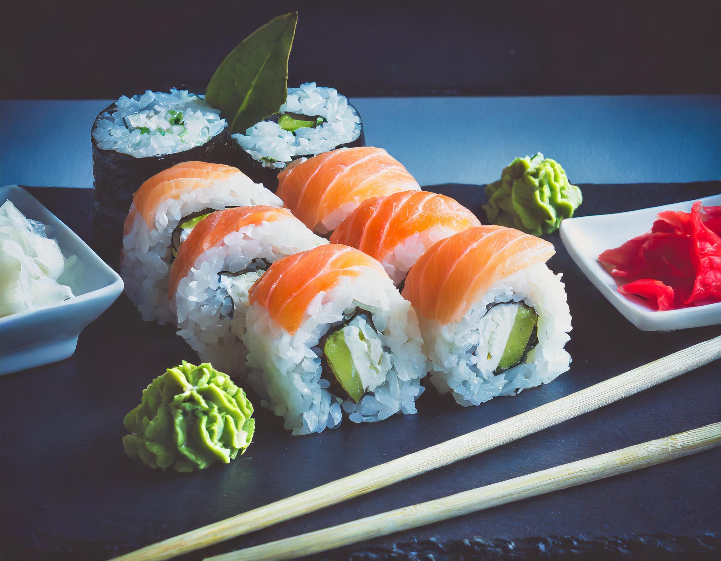 Exquisite Sushi-Variationen mit feiner Garnitur